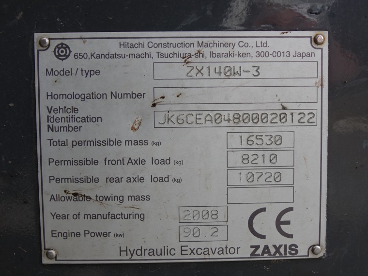 Hitachi ZX140W-3 Pelle sur pneus | Boss Machinery