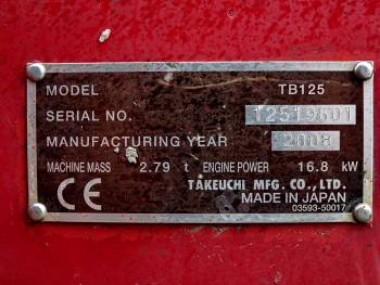 SATILDI] Takeuchi TB125 | 2008 | CE + EPA | 5183 h.